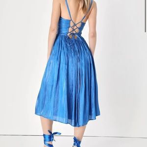 Lace up blue midi dress